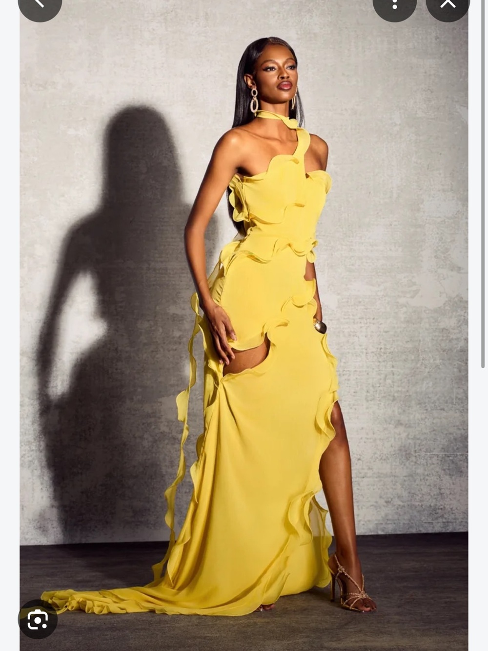 Sunfere One-Shoulder Ruffle Gown - Yellow - Picture 5 of 6